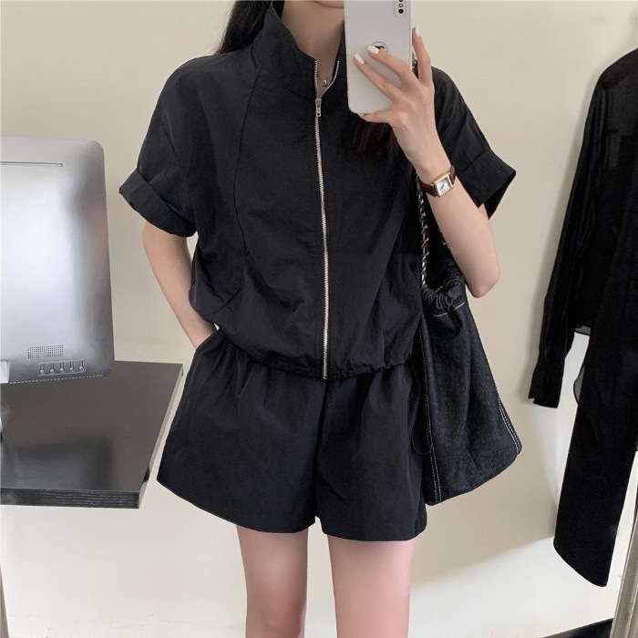 セットアップ シンプルストリート ジップアップ 半袖ハーフパンツ ジャージ