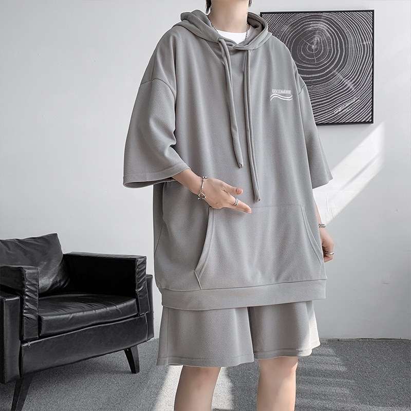 セットアップ メンズ パーカー オーバーサイズ ミニマルショートスリーブフーディ