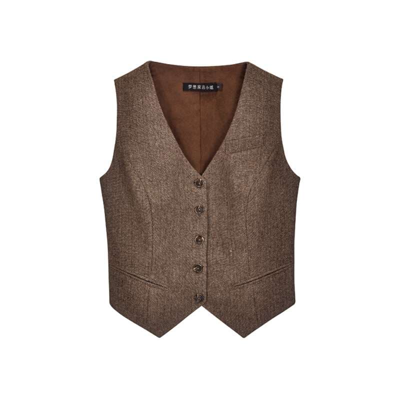 セットアップ レディース ヘリンボーン柄ツイードベスト&パンツセット