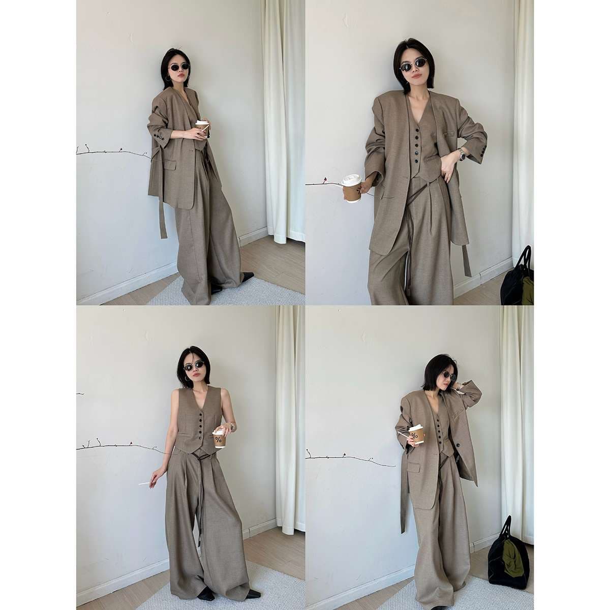 ベストとワイドパンツのセットアップスーツ