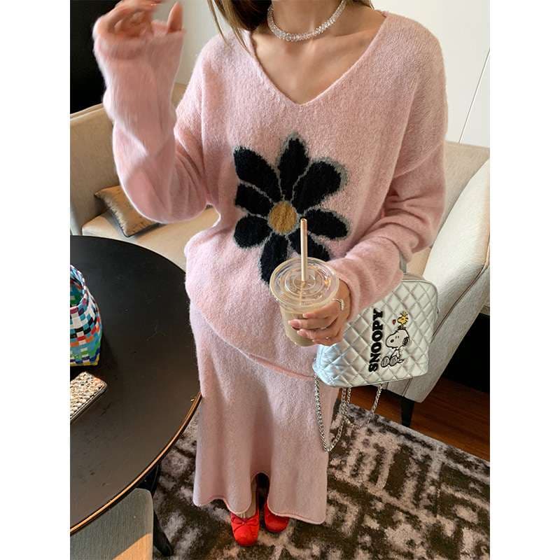 フラワーモチーフニットセットアップ