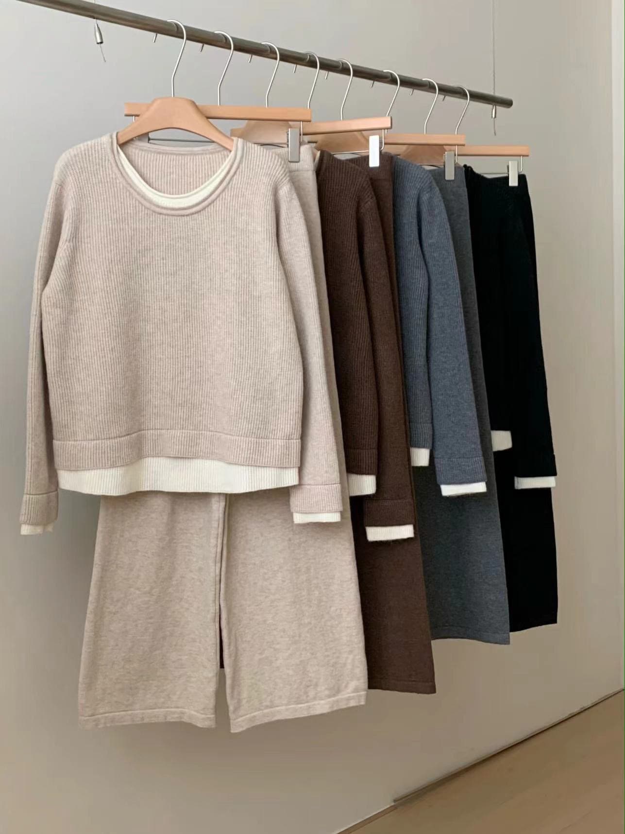 セットアップ レディース ゆったりリブニットセットアップ