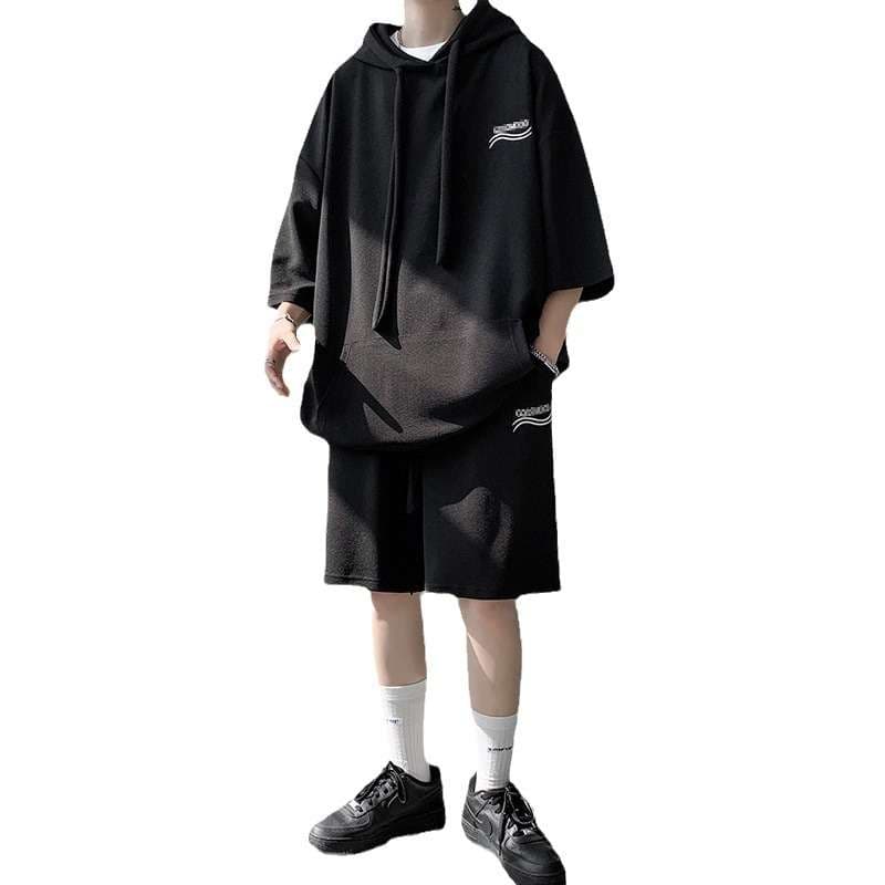 セットアップ メンズ パーカー オーバーサイズ ミニマルショートスリーブフーディ