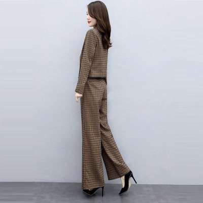 セットアップ レディース スーツ オフィスカジュアルチェック柄ジャケット&ワイドパンツ