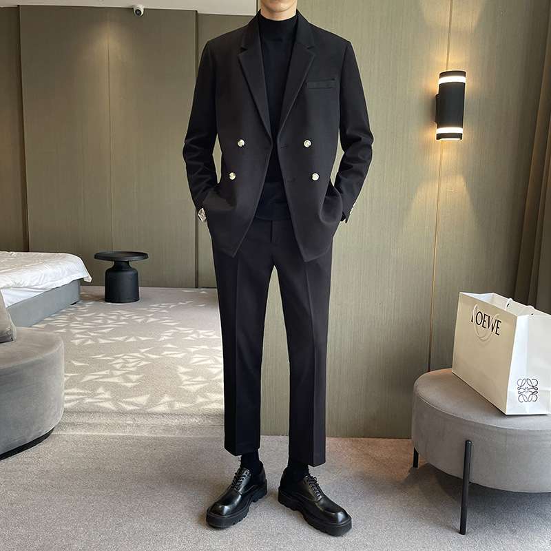 セットアップ メンズ スーツ テイラードダブルブレストジャケット&スリムパンツ