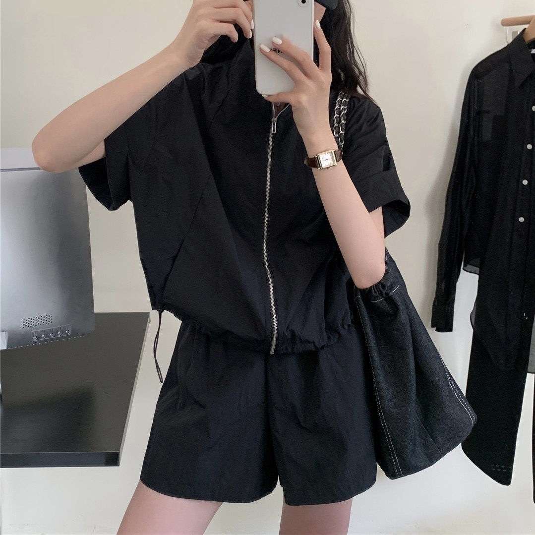 セットアップ シンプルストリート ジップアップ 半袖ハーフパンツ ジャージ