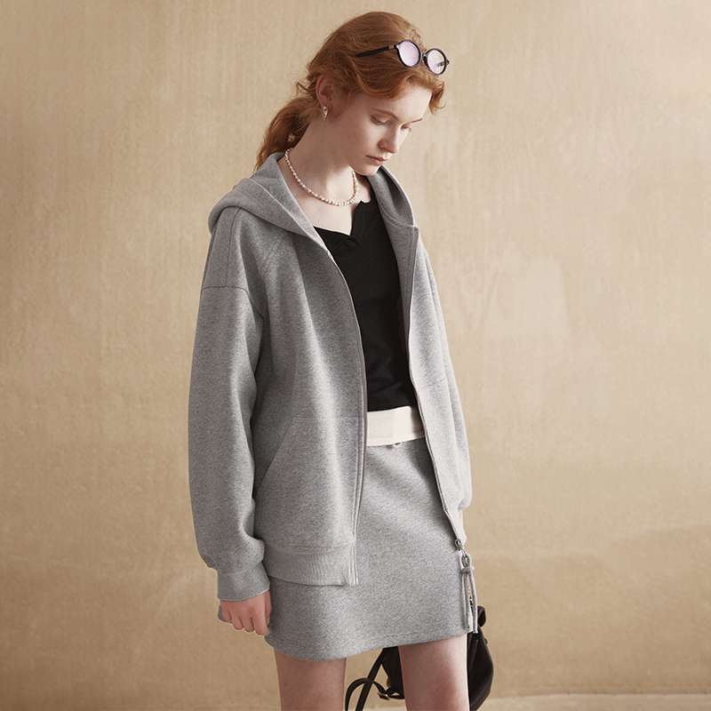 セットアップ オーバーサイズフード付きジップアップパーカー