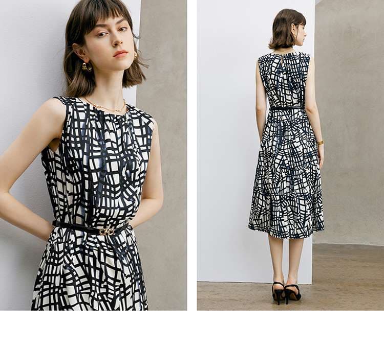 セットアップ モダン柄ワンピースと上品ジャケットセット