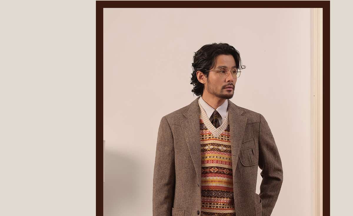 セットアップ ツイード メンズ クラシック紳士ヘリンボーンツイードジャケット