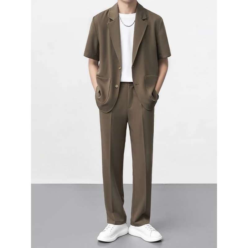セットアップ メンズ スーツ モダンコリアンデザインショートスリーブジャケット&パンツ