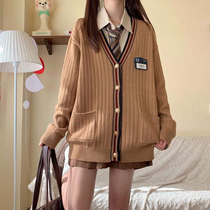 学生風リブカーディガンセットアップ