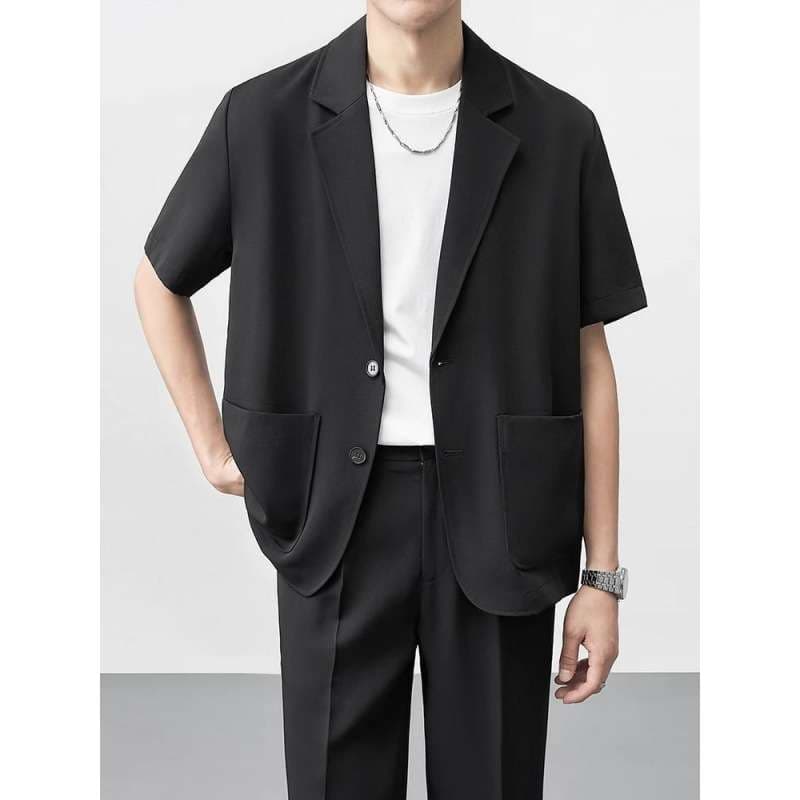 セットアップ メンズ スーツ モダンコリアンデザインショートスリーブジャケット&パンツ