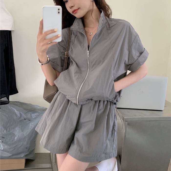 セットアップ シンプルストリート ジップアップ 半袖ハーフパンツ ジャージ