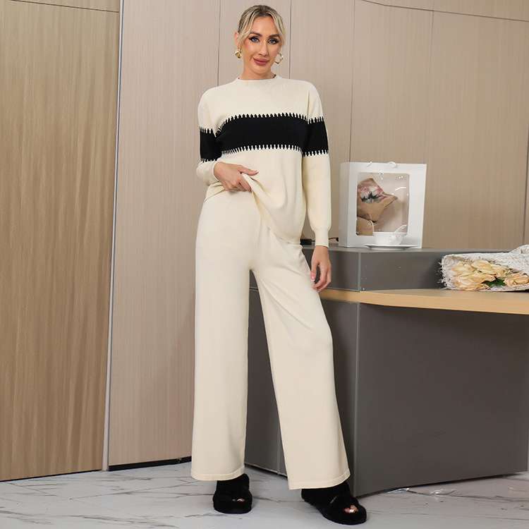 セットアップ レディース スウェット コットンニットボーダー柄スウェット&パンツ