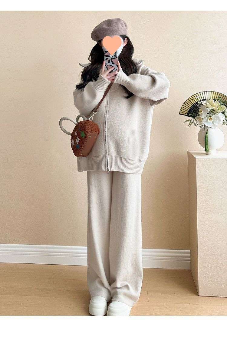 ゆったりニットパーカーセットアップ