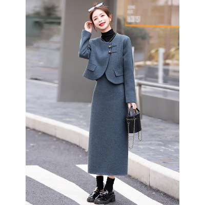 セットアップ エレガントグレーツイードジャケット＆ロングスカートセット