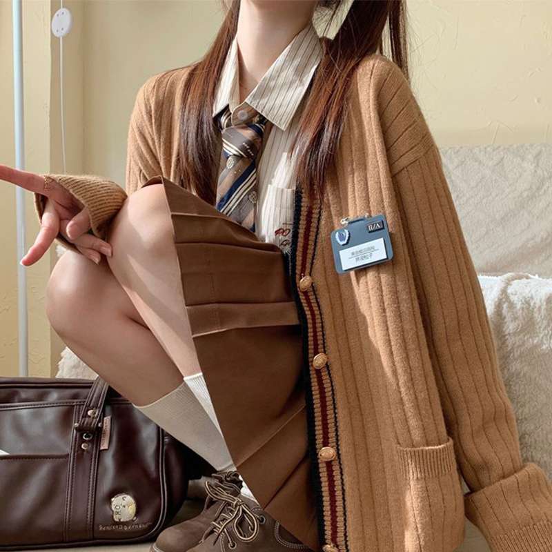 学生風リブカーディガンセットアップ