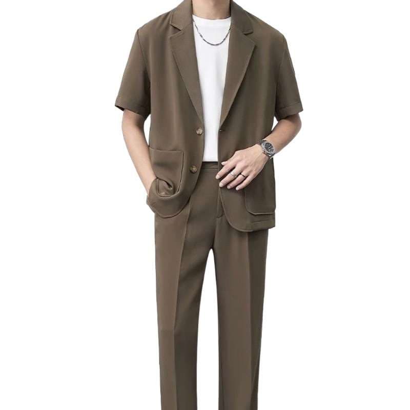 セットアップ メンズ スーツ モダンコリアンデザインショートスリーブジャケット&パンツ