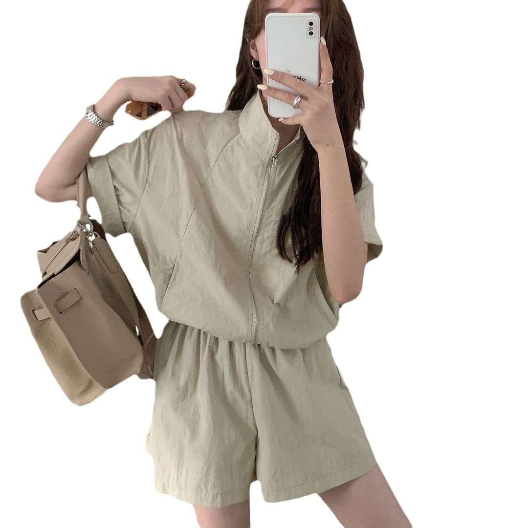 セットアップ シンプルストリート ジップアップ 半袖ハーフパンツ ジャージ