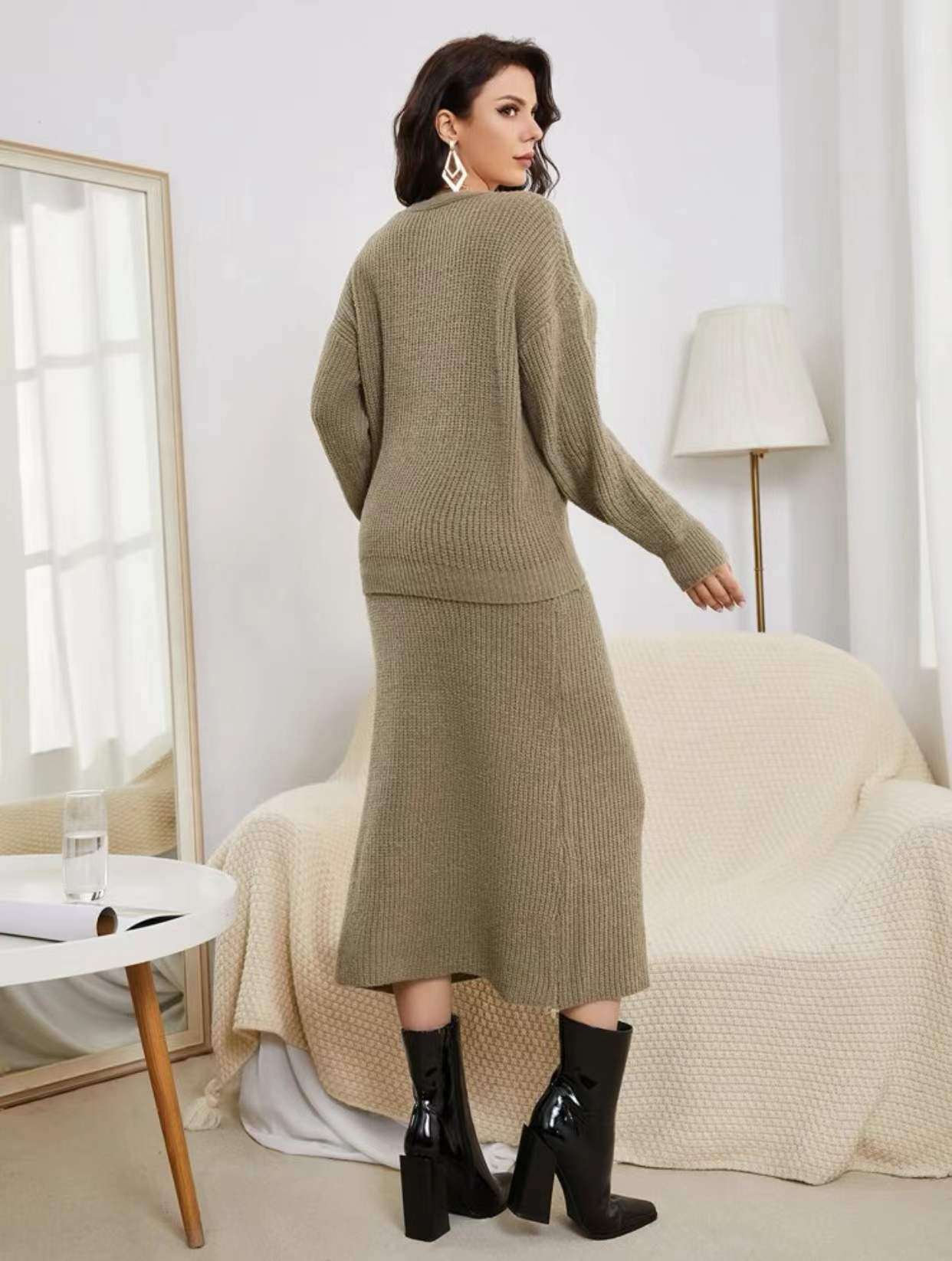 セットアップ レディース リブニットカーディガン&ロングスカート ニットアップ