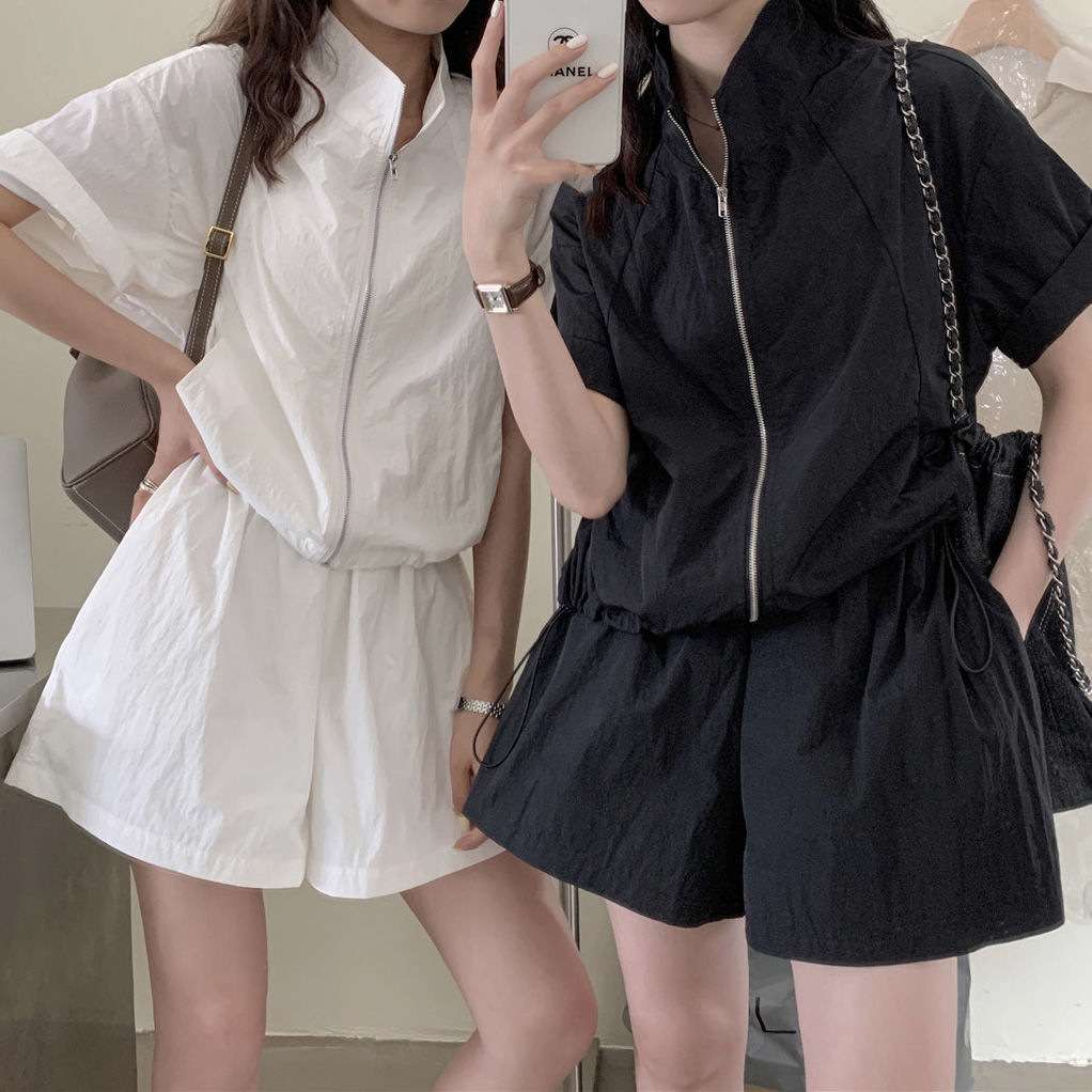 セットアップ シンプルストリート ジップアップ 半袖ハーフパンツ ジャージ