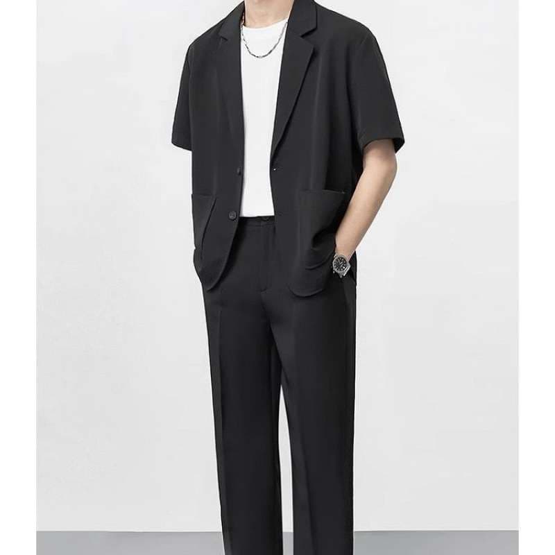セットアップ メンズ スーツ モダンコリアンデザインショートスリーブジャケット&パンツ