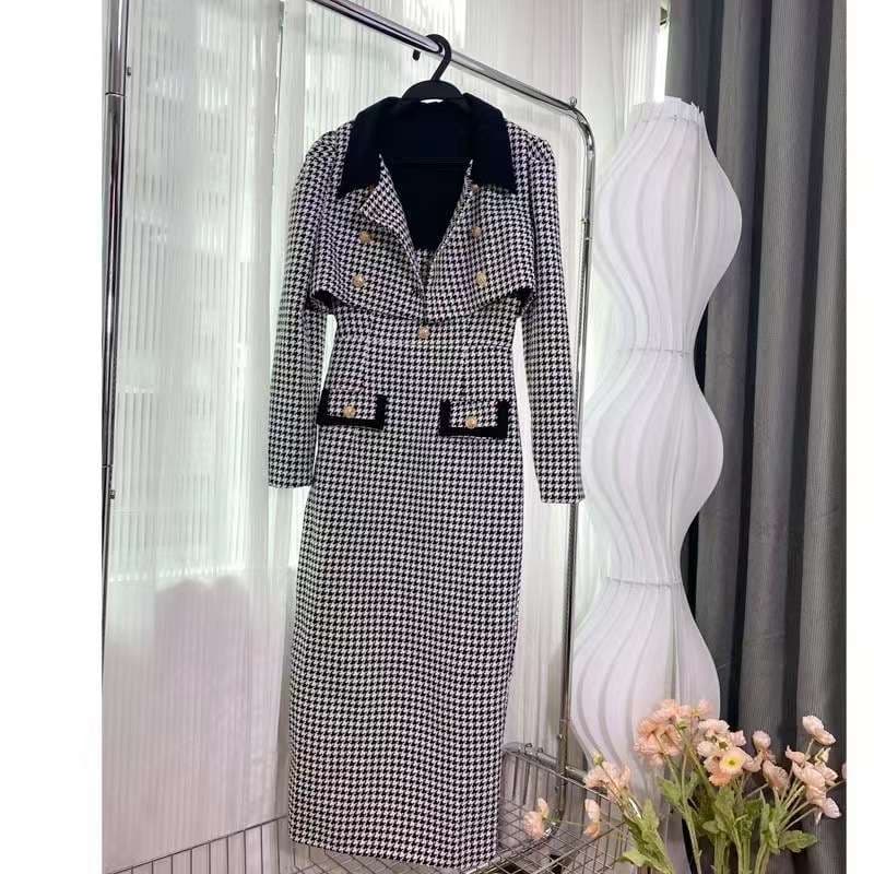 セットアップ レディース ツイード ハウンドトゥース柄ツイードジャケット&ワンピース