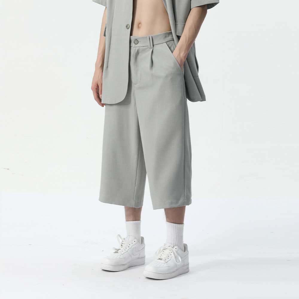 セットアップ メンズ スーツ オーバーサイズショートスリーブジャケット&クロップドパンツ