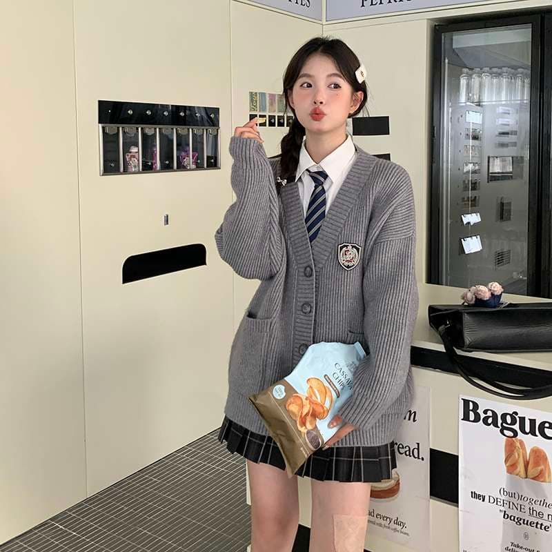 セットアップ 学生風ゆったりカーディガン