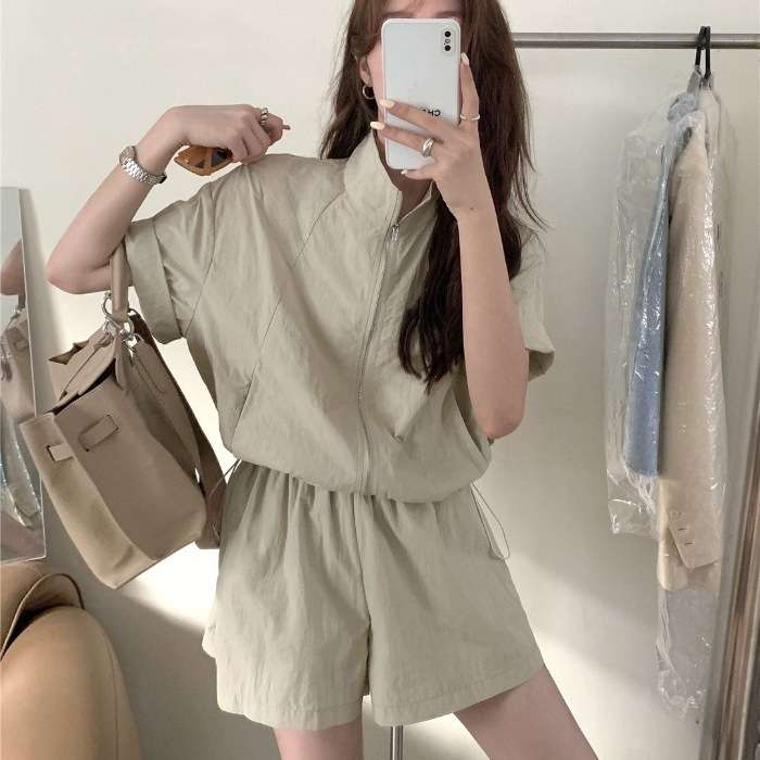 セットアップ シンプルストリート ジップアップ 半袖ハーフパンツ ジャージ