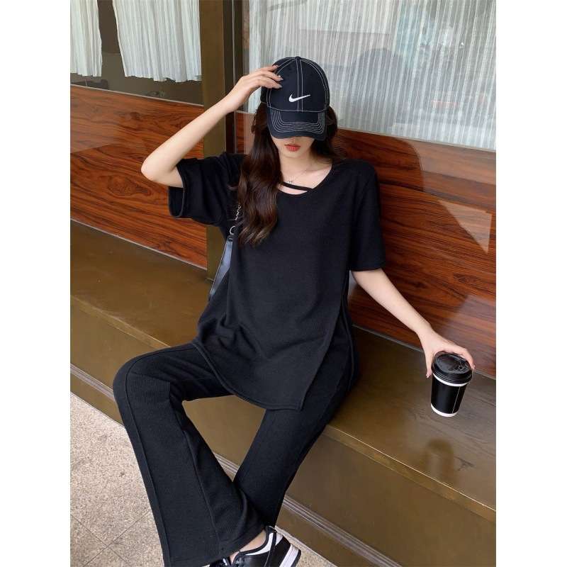 セットアップ レディース リラックス センタープレスパンツ ニットアップ