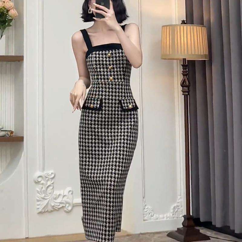 セットアップ レディース ツイード ハウンドトゥース柄ツイードジャケット&ワンピース