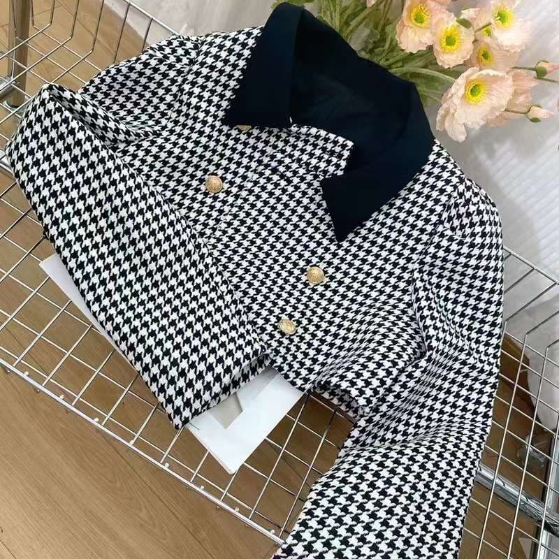 セットアップ レディース ツイード ハウンドトゥース柄ツイードジャケット&ワンピース