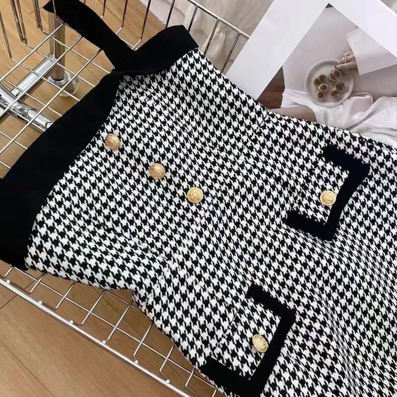 セットアップ レディース ツイード ハウンドトゥース柄ツイードジャケット&ワンピース