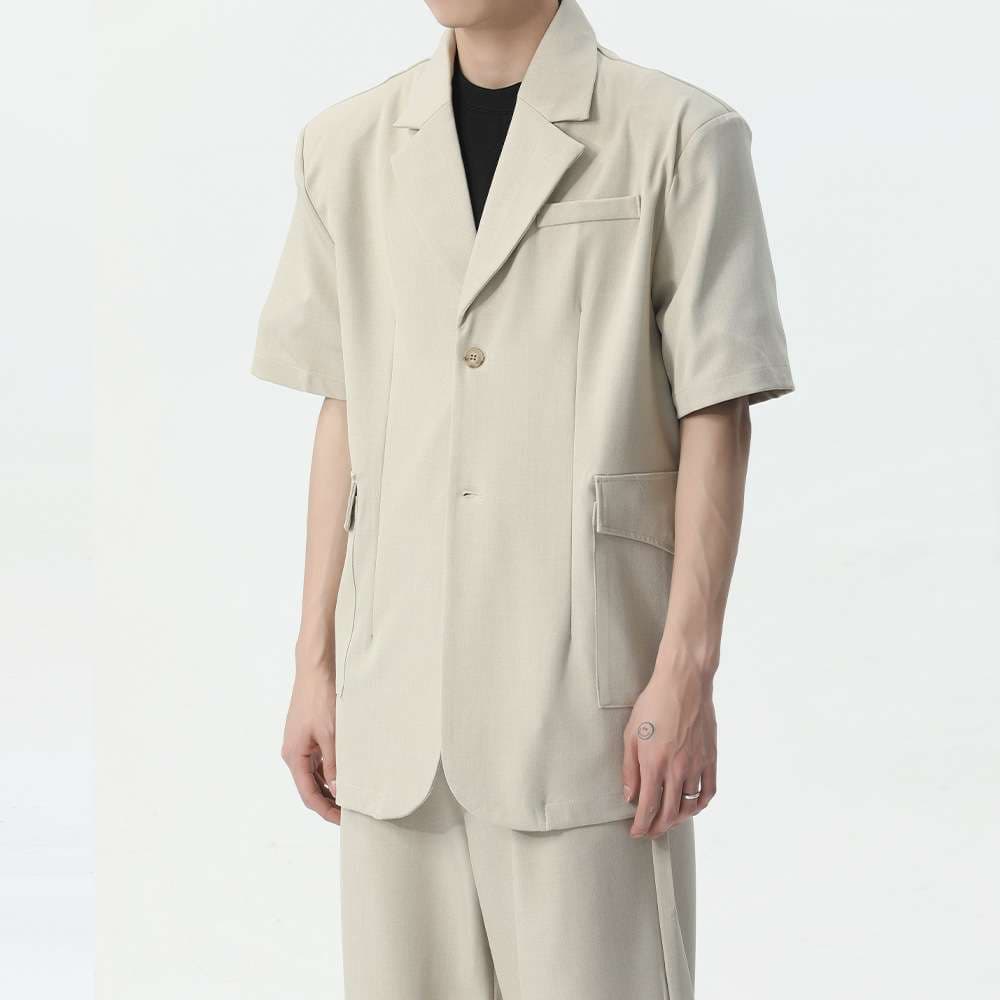 セットアップ メンズ スーツ オーバーサイズショートスリーブジャケット&クロップドパンツ